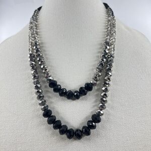 Ali Khan New York Two Strand Faceted Bead Necklace Black Silver Clear Acrylic